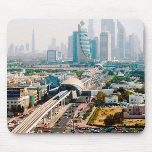 View of city metro line and skyscrapers mouse pad (Front)