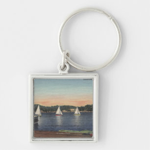 View of Dock, Lake, & Sailboats Keychain