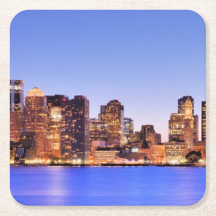 View of Financial District of downtown Boston Square Paper Coaster