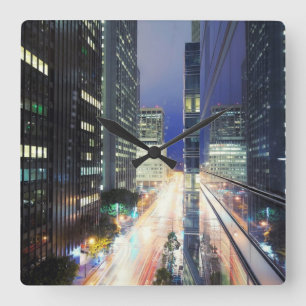 View of financial district office buildings square wall clock