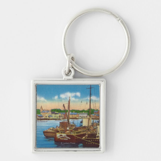 View of Fishing Boats at Harbour Keychain (Front)