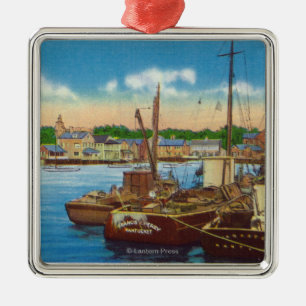 View of Fishing Boats at Harbour Metal Ornament