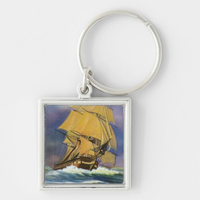 View of Frigate Constitution, Old Ironsides Keychain (Front)
