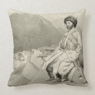 View of Ghimri and Portrait of Hadji-Mourad, plate Throw Pillow