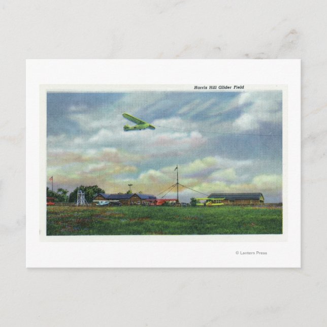 View of Harris Hill Glider Field, Glider in Postcard (Front)
