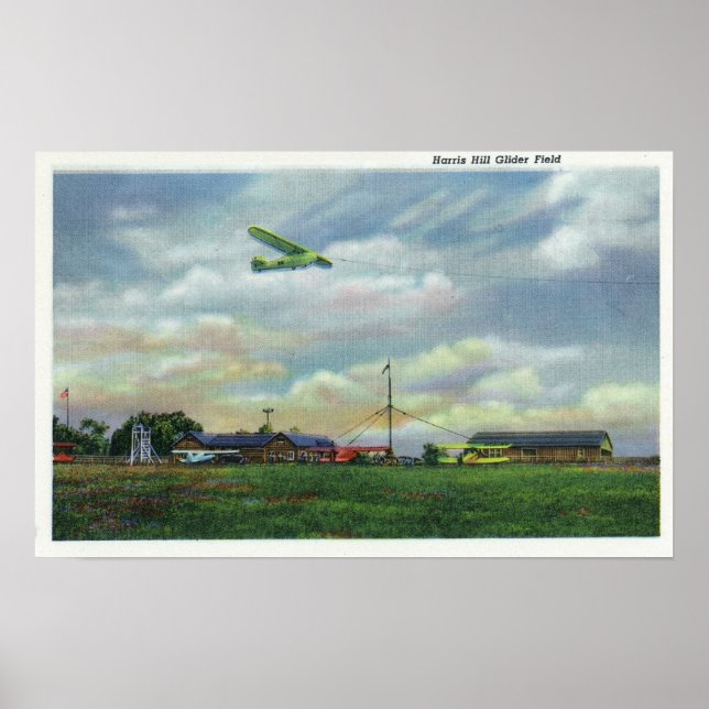 View of Harris Hill Glider Field, Glider in Poster (Front)