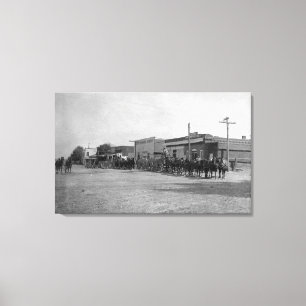 View of Horse Wagon Teams on Street Canvas Print