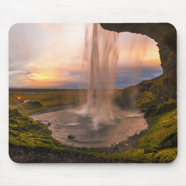View of Iceland Seljalandsfoss Waterfall Mouse Pad (Front)