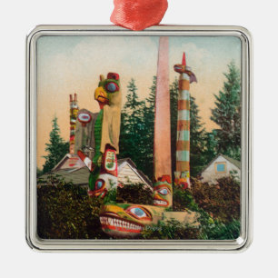 View of Indian Graves and Totempoles Metal Ornament