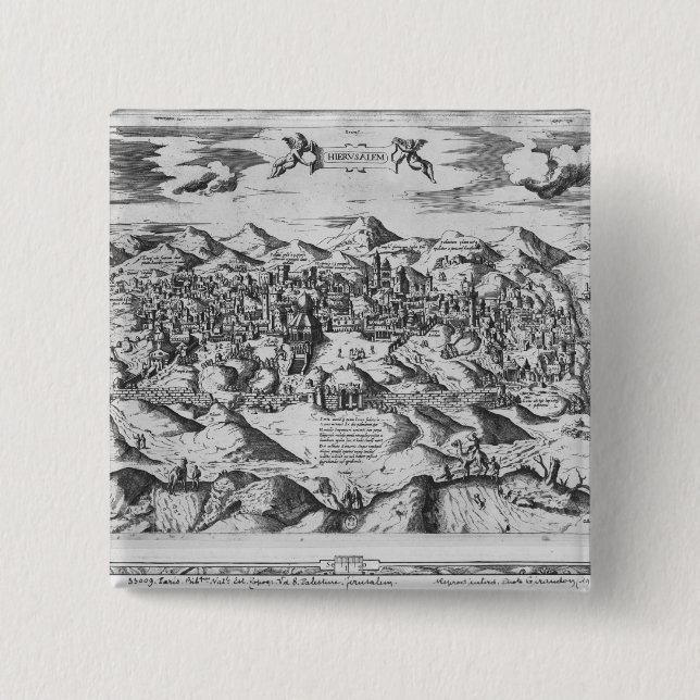 View of Jerusalem, 1570 ? 2 Inch Square Button (Front)