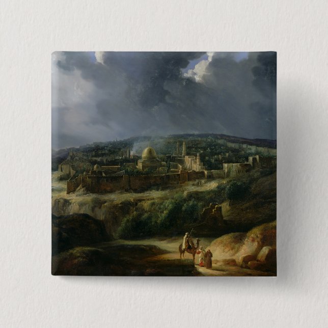 View of Jerusalem from the Valley of Jehoshaphat 2 Inch Square Button (Front)