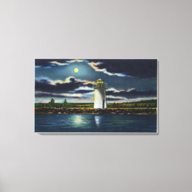 View of Lake Cobbosseecontee Lighthouse at Night Canvas Print (Front)