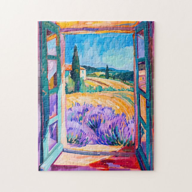 View of Lavender Fields in Summer. Painting Jigsaw Puzzle (Vertical)
