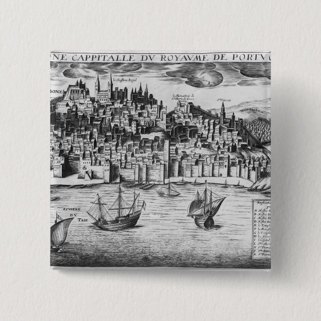 View of Lisbon 2 Inch Square Button (Front)