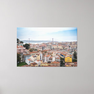 View of Lisbon old town and 25th of April Bridge Canvas Print