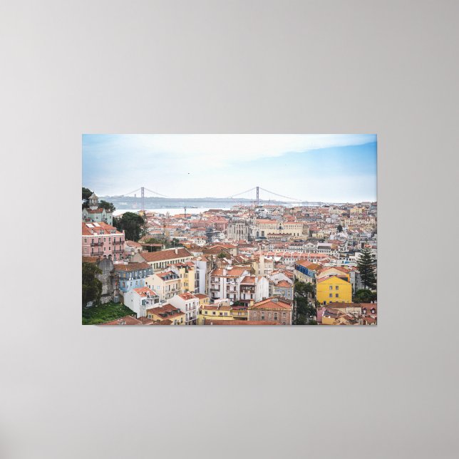 View of Lisbon old town and 25th of April Bridge Canvas Print (Front)