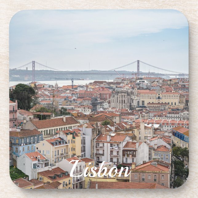 View of Lisbon old town and 25th of April Bridge Coaster (Front)