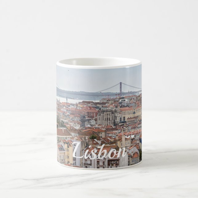 View of Lisbon old town and 25th of April Bridge Coffee Mug (Center)