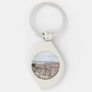 View of Lisbon old town and 25th of April Bridge Keychain