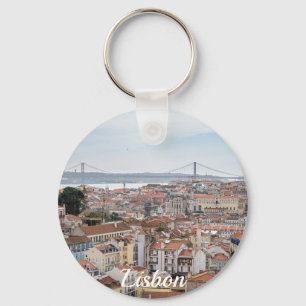 View of Lisbon old town and 25th of April Bridge Keychain