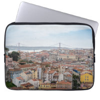 View of Lisbon old town and 25th of April Bridge