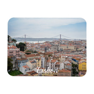 View of Lisbon old town and 25th of April Bridge Magnet