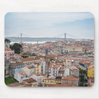 View of Lisbon old town and 25th of April Bridge