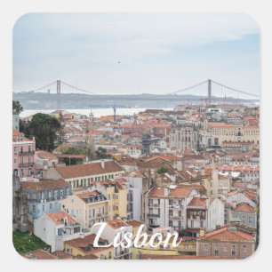 View of Lisbon old town and 25th of April Bridge Square Sticker