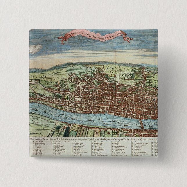 View of London, c.1560 2 Inch Square Button (Front)