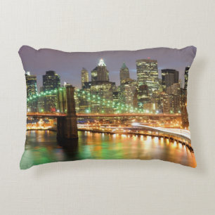 View of Lower Manhattan and the Brooklyn Bridge Accent Pillow
