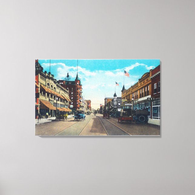 View of Main Street with Model-T Ford Cars Canvas Print (Front)