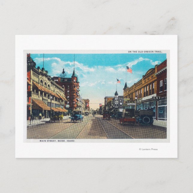 View of Main Street with Model-T Ford Cars Postcard (Front)