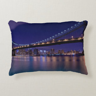 View of Manhattan bridge at night Decorative Pillow