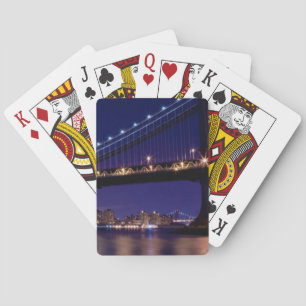 View of Manhattan bridge at night Playing Cards
