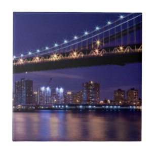View of Manhattan bridge at night Tile