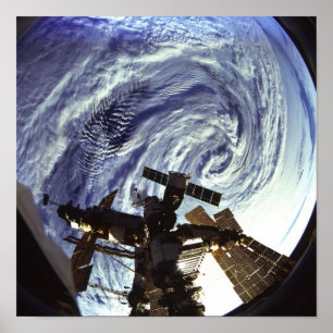 View of MIr Space Station backdropped by Earth Poster