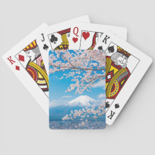 View of Mount Fuji with Cherry Blossoms Playing Cards