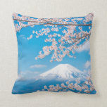 View of Mount Fuji with Cherry Blossoms Throw Pillow<br><div class="desc">This photo features cherry blossoms in full bloom in the shadow of Mount Fuji.</div>