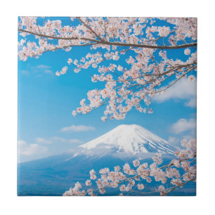 View of Mount Fuji with Cherry Blossoms Tile