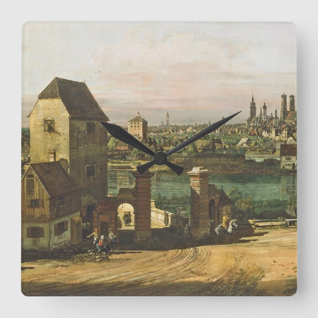 View of Munich, c. 1761 (oil on canvas) Square Wall Clock (Front)