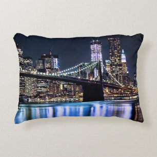 View of New York's Brooklyn bridge reflection Accent Pillow