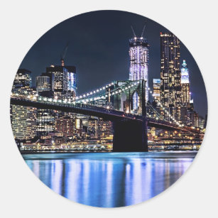 View of New York's Brooklyn bridge reflection Classic Round Sticker