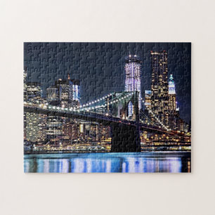View of New York's Brooklyn bridge reflection Jigsaw Puzzle