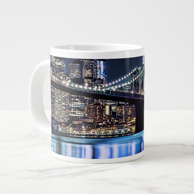 View of New York's Brooklyn bridge reflection Large Coffee Mug (Front Left)