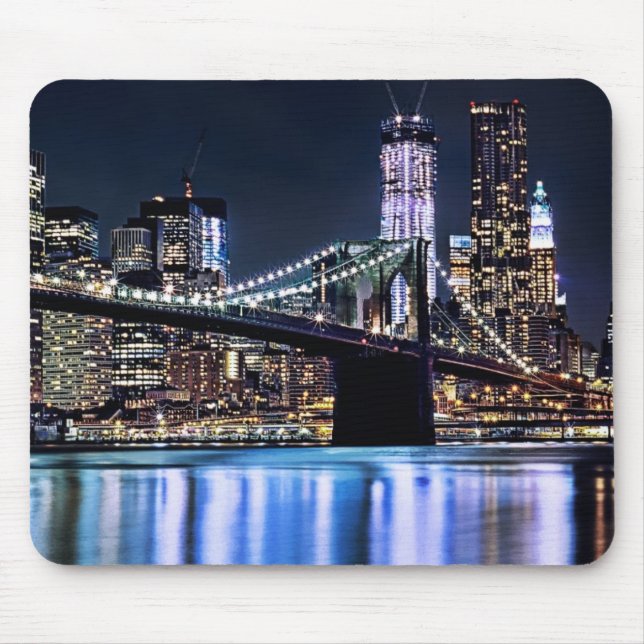 View of New York's Brooklyn bridge reflection Mouse Pad (Front)