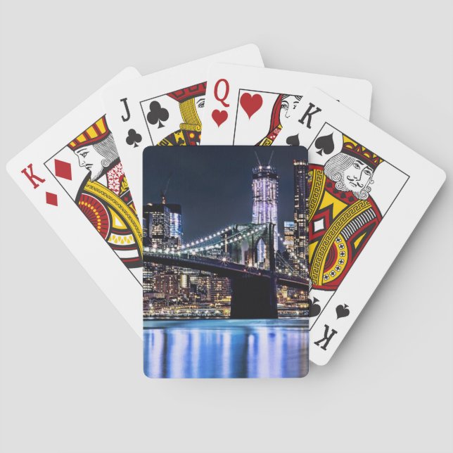 View of New York's Brooklyn bridge reflection Playing Cards (Back)