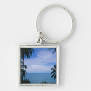View of ocean horizon from land keychain