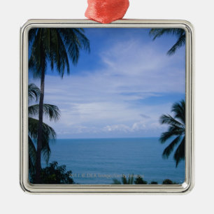 View of ocean horizon from land metal ornament