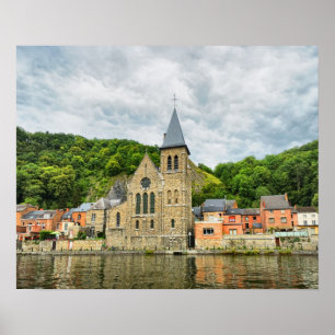 View of old church in Dinant from the river Meuse Poster