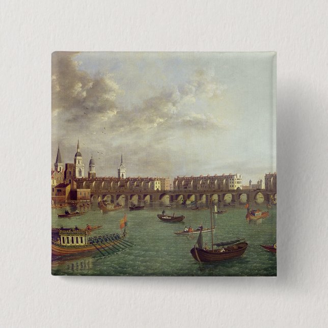 View of Old London Bridge 2 Inch Square Button (Front)